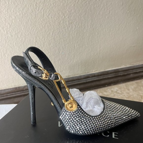 Versace Safety Pin Embellished Slingback Pumps - Picture 1 of 5